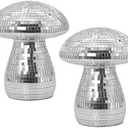 Wittolins Silver Disco Ball Mushroom Ornaments - Pack of 2 Retro Party Décor for Weddings, Events, Birthdays, Baby Showers Unique Disco-Themed Decorations for Tables and Displays (Silver)