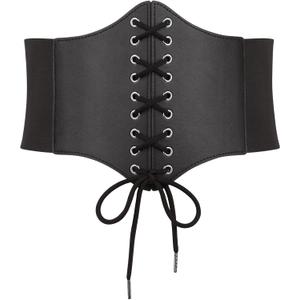 TRIWORKS Corset Belt for Women, Lace Up Elastic Waist Belt,Tied Waspie Corset Belts for Women Halloween Costume (Fit Waist 30"-33")