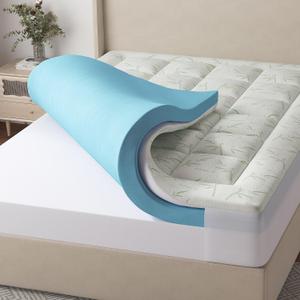 NEWBULIG 4 Inch King Dual Layer Mattress Topper, 2 Inch Gel Memory Foam & 2 Inch Pillow Top, Cooling Breathable Topper for Back Pain & Pressure Relief with 8-16 Inch Deep Pocket