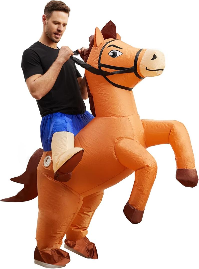 Seeds of Light Inflatable Costume Adult Horse Costumes Inflatable Horse Riding Costume Cowboy Blow Up Halloween Costume for Men Women Party