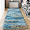 Soft Runner Rugs for Bedroom Hallways, 2x6 Abstract Blue Fluffy Shag Throw Area Rug Non Slip for Bedside Dorm, Long Shaggy Furry Carpet for Nursery Living Room