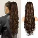 FLUFYMOOZ Ponytail Extension, 26 Inch Drawstring Ponytail Hair Extensions for Women Long Curly Wavy Ponytail Natural Wavy Synthetic Hairpiece for Women(26 Inch Brown with Blonde Highlights)