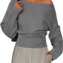 PRETTYGARDEN Women Off The Shoulder Sweater 2026 Fall Trendy Long Batwing Sleeve Knit Pullover Going Out Tops Winter Clothing (Large, Grey)