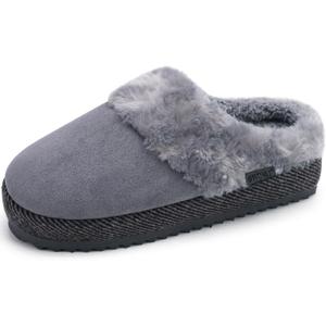 ONCAI Womam Slippers with Cushion Yoga Mat Faux Fur Lining Fuzzy Suede Warm Winter House Slippers Shoes Ladies Indoor and Outdoor Cozy Rubber Sole US Size 5-11 (Gray)