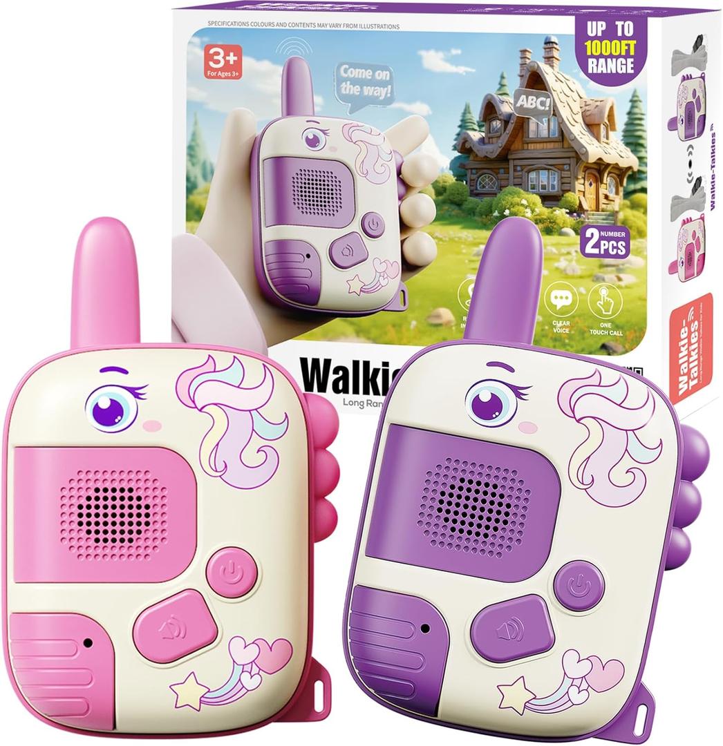 Walkie Talkies Toys for Girls:Unicorn Toys 2 Pack Birthday Gifts for 3 4 5-7 8 Year Old Girls Toy for 4 5 6 7 8-10 Year Old Camping Outdoor Games,Christmas Stocking Stuffers for Girls Kids (Pink)