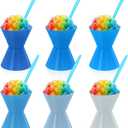 6 Pack 6oz Reusable Silicone Snow Cone Cup Set Leakproof Cups & Spoon with Holders for Summer Cookout Party Kid Friendly, for Slushies Shaved Ice & Ice Cream(Blue)