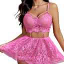 Avidlove Lingerie for Women Lace Babydoll Mesh Nightwear Chemise Nightie (X-Large, Rose Red)