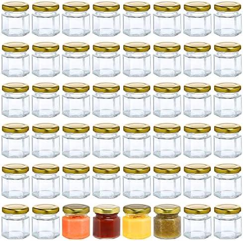 Mcupper 48 Pack 1.5oz Hexagon Glass Jars with Gold Lids, Mini Honey Jars, Small Spice Jars, Jam Jars for Gifts and Wedding Favors