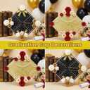 Graduation Cap Decorations Kit - 12 Sheets 9"x9" Black & Gold Glitter Cardstock Paper with 3 Sheets Self-Adhesive Rhinestones Pearls Stickers for Graduation Toppers DIY Crafts, Grad Cap Decor