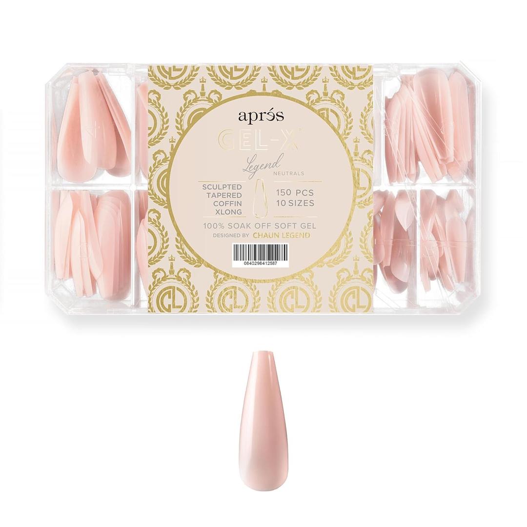 2 x APRS x Chaun Legend Neutrals "LEGEND" Gel-X Box Of Nail Tips, Exclusive Sculpted, 10 Sizes 0-9, Soft Gel Tip Box (150pcs) (Sculpted Tapered Coffin Extra Long, 150 pcs)