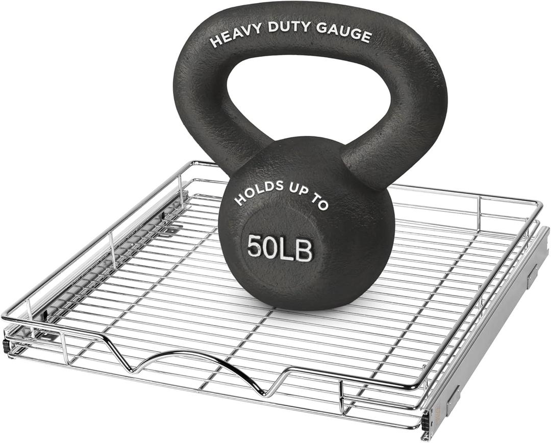 HOLDN STORAGE Pull-Out Cabinet Organizer – Heavy-Duty Caddy, 22W x 21D, Fits Cabinets with at Least 23-1/4" Opening, Steel Slide-Out Metal Drawers, Chrome Finish
