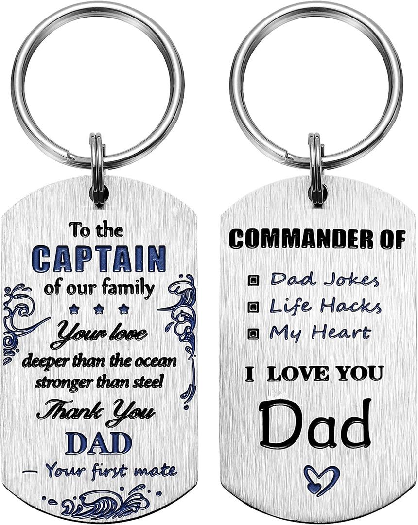8 x Dad Christmas Gifts from Daughter son - Cool Birthday Father's Day Christmas Gift Idea for Dad - Meaningful Engraved Stainless Steel Keychain Keyring for Father Daddy Papa Presents