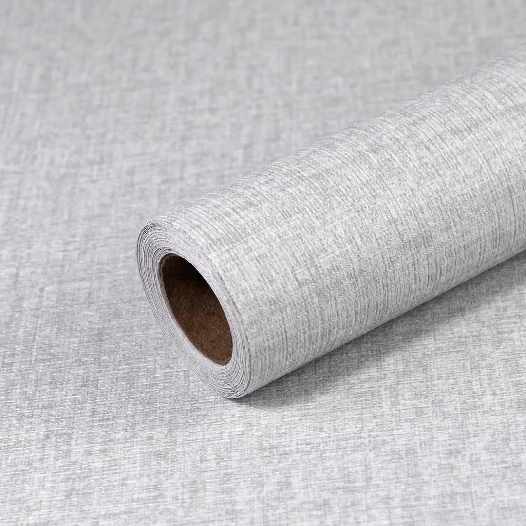 Grey Grasscloth Peel and Stick Wallpaper 15.7"x196" Modern Textured Contact Paper Faux Linen Removable Self Adhesive Vinyl Wallpaper for Bedroom Kitchen Cabinets