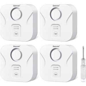 Geevon 4 Pack Water Leak Detectors for Home, 100dB Water Sensor Alarm Flood Leakage Detection Devices for Bathroom, Basements, Laundry Rooms, Kitchen, IP56 Waterproof (Battery Screwdriver Included)