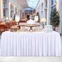 White Tablecloth Rectangle Tables 6FT, Polyester Wrinkle Free Stretch Table Cloth 6ft Pleated Ruffle Fitted Table Cover with Skirt for Weddings Birthday Banquet Baby Shower (72" x 30" (Rectangular))