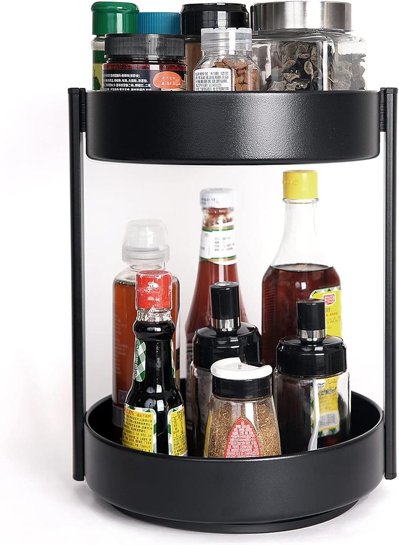 2-Tier 360 Lazy Susan Organizer, 10 inch Metal Steel Rotating Spice Rack, Turntable Organizer for Cabinet, Pantry, Bathroom, Countertop