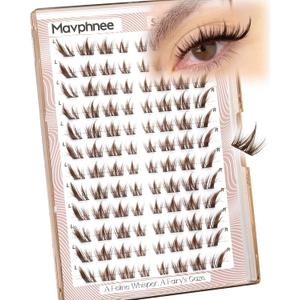 Cat Eye Lash Clusters Brown Eyelash Clusters Fox Eye Individual Lashes Extensions Spiky Cluster Eyelash Extensions Fairy Cluster Lashes Fluffy Anime DIY Lash Pack Pestaas Postizas (CC Curl, 96Pcs)