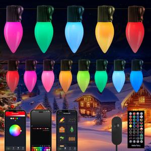 Brightown C9 LED Christmas Lights Outdoor, 150 LED RGB Smart Christmas Tree Lights with Music Sync APP Controlled, Waterproof Connectable C9 String Light for Indoor House Party Patio Garden Decor (99 Ft)