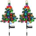 Baquler 2 Pcs Solar Christmas Tree Garden Stake Lights Outdoor Christmas Tree Yard Decorations Multicolor Solar Stakes for Pathway Lawn Patio Xmas Ornament (Vibrant Style)