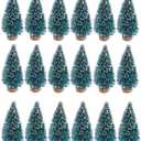 24 Mini Bottle Brush Christmas Trees with Wood Base, Artificial Plastic Mini Trees for Crafts, Winter Snow Ornaments for Christmas Table Party (Blue-Green)