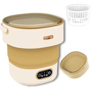 Mini Washing Machine, 18L Large Capacity, Portable Foldable Washer with Spin Dryer, Small Collapsible Compact Washer for Travel, Apartment, Dorm, Camping, RV, Underwears, Socks, Baby Clothes, Khaki