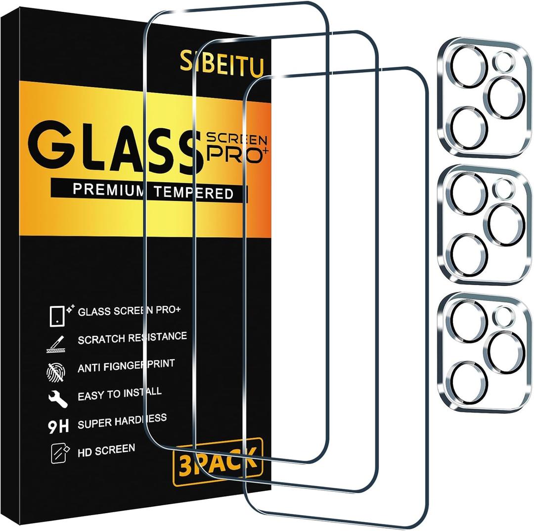 SIBEITU 3 Pack Screen Protector for iPhone 16 Pro with 3 Pack Camera Lens Protector, 6.3 Inch HD Clear 9H Hardness Tempered Glass Film, Scratch Resistant, Easy Installation, Bubbles Free
