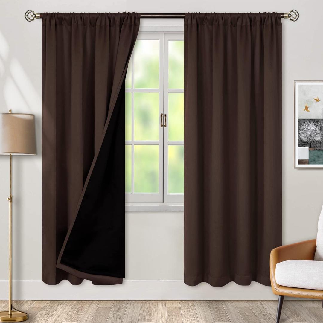 BGment Thermal Insulated 100% Blackout Curtains for Bedroom with Black Liner, Double Layer Full Room Darkening Noise Reducing Rod Pocket Curtain (42 x 84 Inch, Brown, 2 Panels)