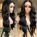 BlackSwern Black Glueless Lace Front Wig Pre Plucked, Synthetic Lace Front Wig Human Hair Feeling Wig for Black Women, Ready to Wear Wigs Pre-cut Pre-plucked, 1 Jet Black, 24