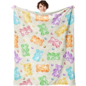 Gummy Bear Throw Blanket, 320GSM Flannel Blankets for Women Girls Kids Boys Men, Gummy Bears Blanket Super Soft Cozy for Bed Sofa Couch Gifts (Bears, 50"x40")