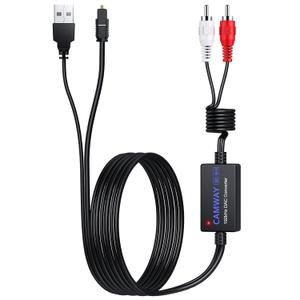 CAMWAY Digital to Analog Audio Converter,Optical to RCA Converter,SPDIF to RCA,192kHz DAC Converters 5.7 ft Audio Cable,Optical Toslink to RCAAudio Adapter
