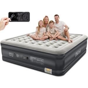 OhGeni King Air Mattress Family Choice Award with Built-in Pump,18'' Comfortable Blow Up Colchones Inflables Mattress for Home,Guests, Portable Air Bed for Adults, Airbed Supports Up to 650 lbs,Black