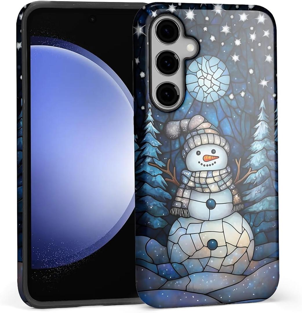 DAIZAG Case for Samsung Galaxy S25,Lovely Phone Case for Girls Women,Scratch Resistant Shockproof Protective Cover-Stained Glass Christmas Snowman