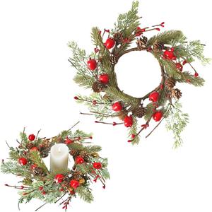 Christmas Wreath Candle Holders Decor for Christmas Table Candlestick Living Room Decoration (Green)