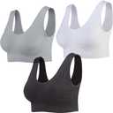 Lemef 3-Pack Seamless Sports Bra Wirefree Yoga Bra with Removable Pads for Women (3X-Large, Black&white&grey)