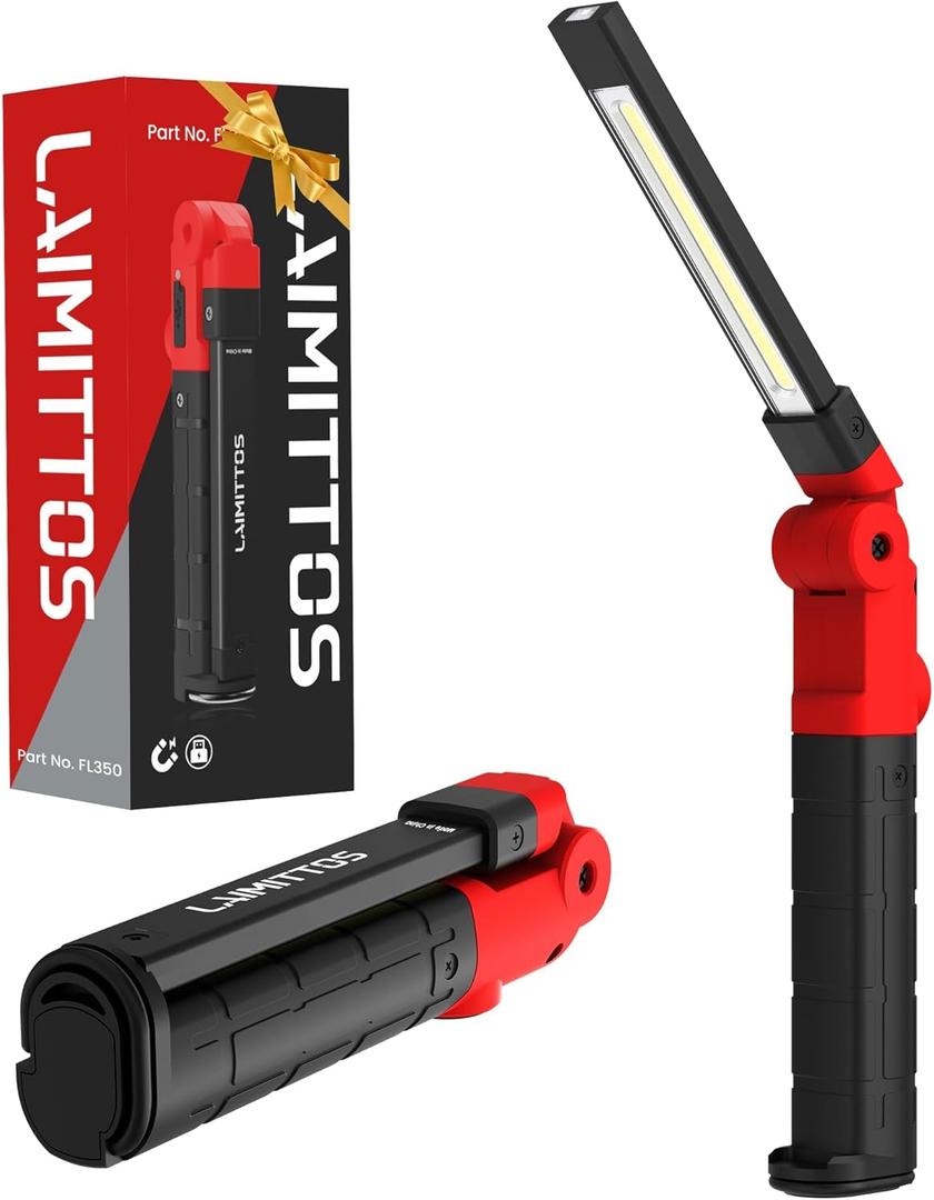 Rechargeable Work Light 2200mAh Magnetic LED Work Light Flashlight Mechanic Light Tool for Men Him, Foldable Lamp with Hook for Car Repair Emergency BBQ Grill