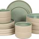 Gibson Elite Liberty Bay 16-Piece Pottery Clay Stoneware Dinnerware Set – Mint Green Reactive Glaze, Stackable Plates and Bowls W/Pasta Bowl, Service for 4 – Microwave & Dishwasher Safe