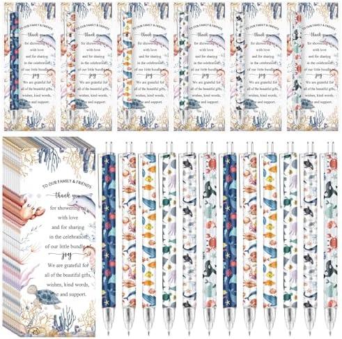 Sinload 50 Set Under the Sea Baby Shower Gifts Pens for Guest Sea Ballpoint Pens Thank You Cards Baby Shower Party Supplies Favors New Parents Gender Reveal Greeting Cards Souvenirs Prizes