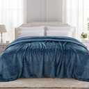 TOONOW Fleece Bed Blanket Queen Size 90x90 inches, Super Soft Fluffy Fuzzy Plush Blanket Geometric Pattern Cozy Microfiber Flannel Blankets for Couch, Bed, Sofa, Navy Blue