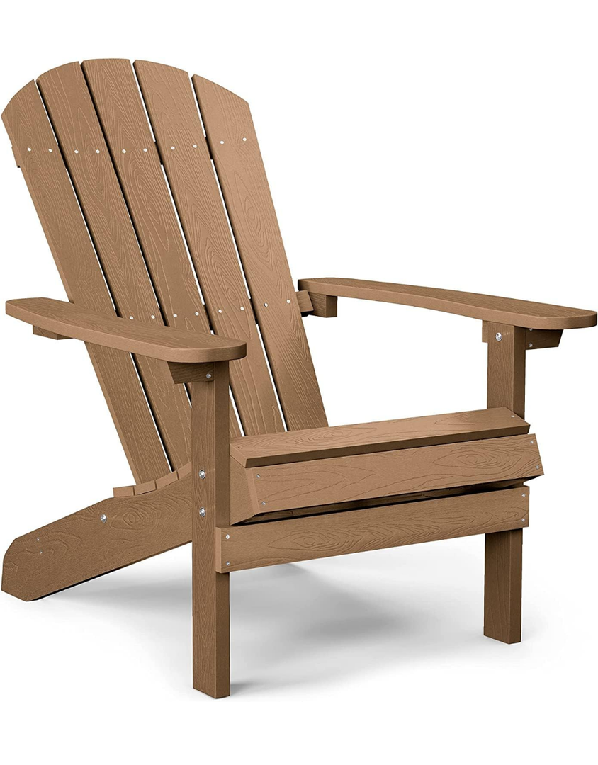 YEFU Adirondack Chair Weather Resistant: Outdoor Chair HIPS Plastic Adirondack Chairs - Patio Chairs with Wood Texture - Lawn Fire Pit Deck Porch Garden Chairs for Adults (Teak)