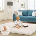 ILPEOD Baby Play Mat for Floor Nursery Rug Muscle Mat Area Rug Playroom Rug 74"x50" Playpen Mat Elastic Foam 1.3" Thick Crawling Mat for Babies,Toddlers, Infants, Kids,Cream