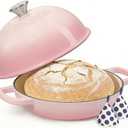 Cast Iron Dutch Oven Pot with Lid, Round Bread Oven for Sourdough Bread Baking, Umite Chef Enameled Cast Iron Bread Oven with Dome Lid & Cotton Potholders for Sourdough, Pink, 6 Quarts