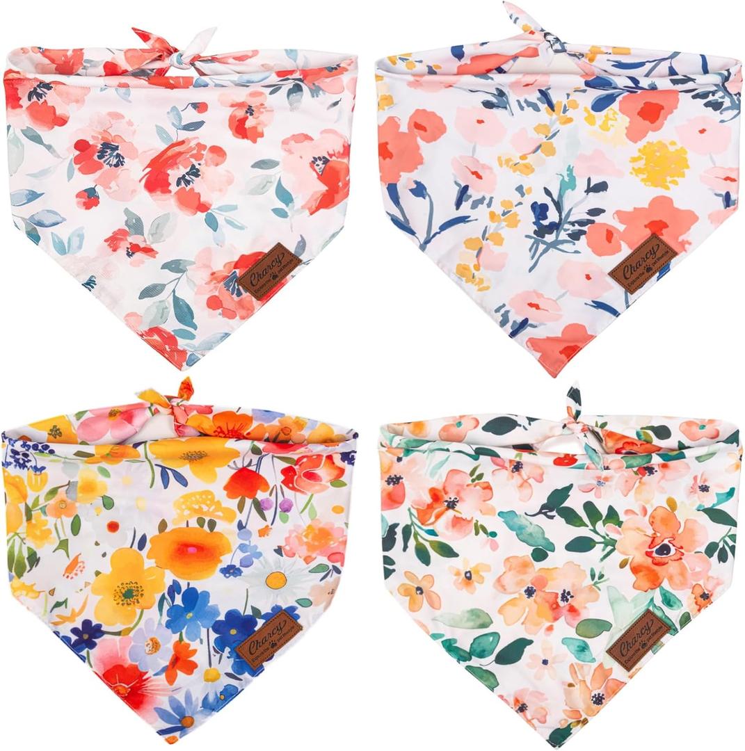 2 x Nausikaa Triangle Large Girl Dog Bandanas 4 Pack, Durable Polyester Fabric Dog Scarf, Unique Design - Ink Flower F