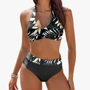 AI'MAGE Women's High Waisted Bikini Sets Tummy Control Swimsuits 2025 Two Piece Bathing Suits Color Block Halter Swim Suits, size Large