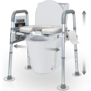 Raised Toilet Seat with Handles, Toilet Seat Risers for Seniors Width and Height Adjustable Raised Toilet Seat with Handles for Elderly