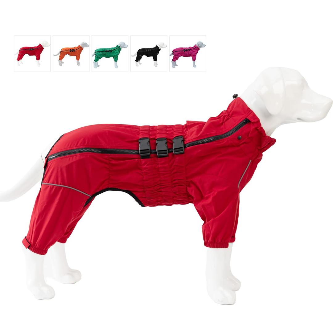 Lovelonglong Waterproof Dog Raincoat – 4-Leg Full Body Dog Rain Suit with Reflective Strips & Leash Opening, Outdoor Dog Jacket for Rainy Weather, 3XL