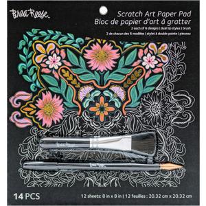 Brea Reese® Scratch Art Paper Pad Mandala 8x8, 12 Intricate Designs, Metallic Shimmer, Guided Illustration, Family Craft Kit, Frameable Artwork for Home Walls, Burst of Color, Mindful Relaxation