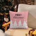 Pink Christmas Throw Pillow Covers 18x18 Inch Set of 4 Winter Holiday Decor Pillowcase Snowman Santa Claus Xmas Tree Decorative Cushion Case for Couch Sofa