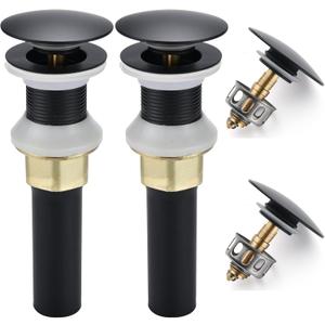 Bathroom Sink Drain,2 Pack Drain Stopper Bathroom Sink Without Overflow,Pop Up Drain Assembly with Detachable Strainer Basket,Built-in Anti-Clogging Strainer,Stainless Steel Mattle Black