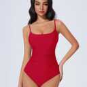 SUUKSESS Women One Piece Tummy Control Swimsuit Crisscross Backless Bathing Suit (Red, XL)