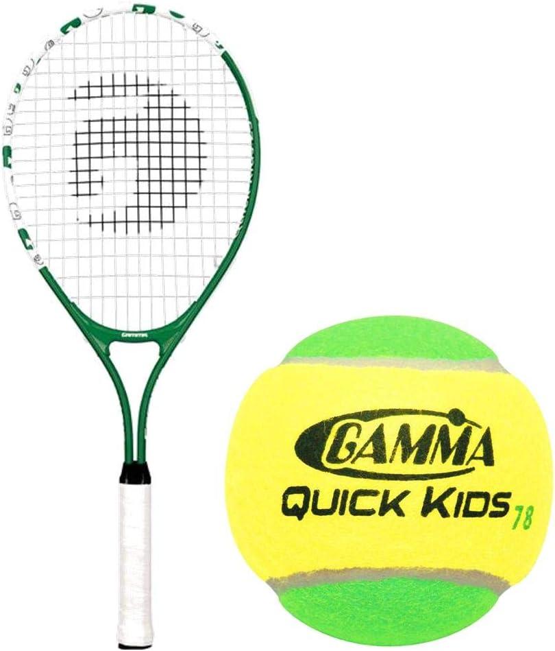 Gamma Quick Kids 25" Inch Junior Tennis Racquet Set or Kit Bundled with a Bucket of 48 Kids Bright Green/Dark Green Felt Training Transition Balls